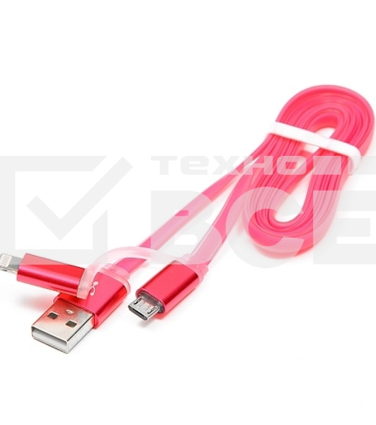 Кабель USB 2.0 Cablexpert CC-mAPUSB2pk1m, AM/microBM 5P - iPhone lightning, 1м, комбо кабель, алюминиевые разъемы, розовый, блистер