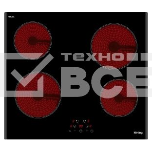 Встраиваемая электрическая панель Korting HK 60003 B Стеклокерамика, ширина 60 см, сенсорное управление, 4 зоны нагрева, таймер, LED индикация для каждой зоны, индикация остаточного тепла, автоматическое отключение, функция 