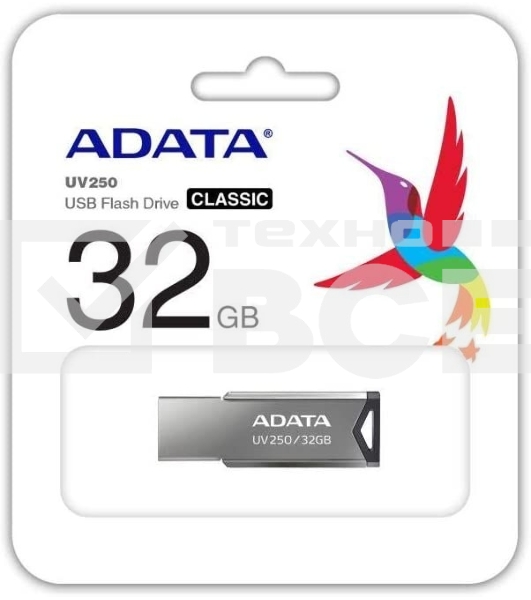 Флеш диск A-Data 32Gb UV250 AUV250-32G-RBK USB2.0 серебристый