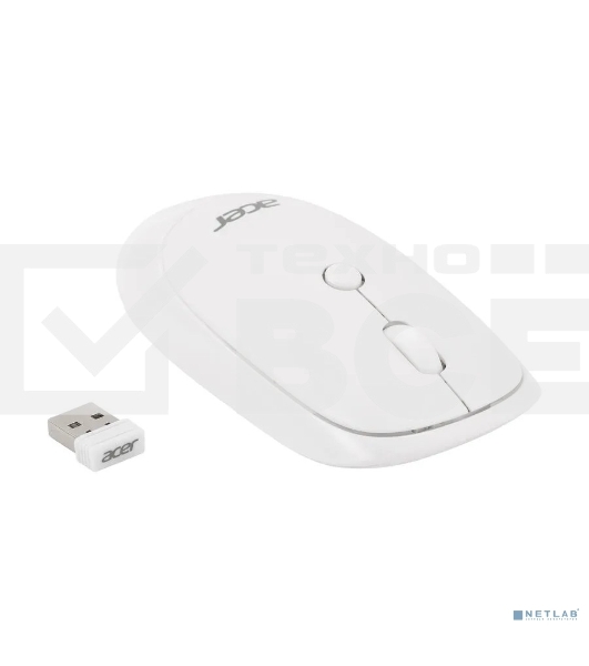 Мышь беспроводная Acer OMR138 белый, 1600 dpi, радиоканал, USB, кнопки - 4