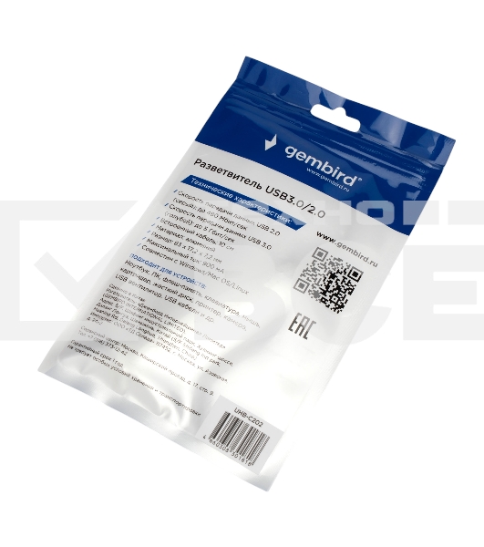 Разветвитель USB3.0/2.0 Gembird UHB-C202, USB3.0, 3xUSB2.0, кабель Type-C 10 см, алюминий, пакет
