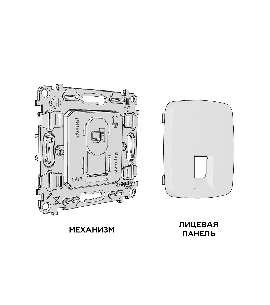 Комплект механизма компьютерной розетки RJ-45 экранированной с автоматической защитной шторкой OMEGA Сталь матовый QUANT (OP5120, VM185) MO512005