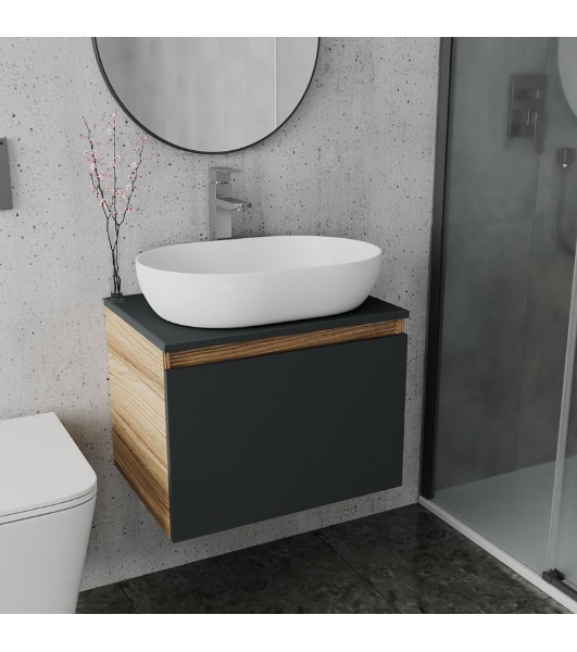 Комплект для ванной, 3 предмета (Тумба подвесная Bau Blackwood 60 графит + Раковина BAU 59х40, Смеситель высокий Hotel Still, нерж. сталь)