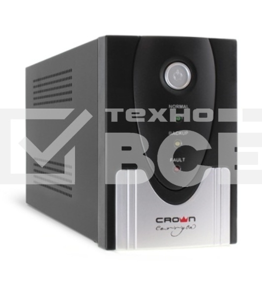 Источник бесперебойного питания CROWN CMU-SP1200 COMBO 1200VA/720W, металл, 2x12V/9AH, розетки 2*IEC + 2*EURO, трансформатор AVR 145-280V, съемный кабель 1.2м, фильтр телефонной и ethernet линии RJ11/45, защита батареи, от перегрузки, от КЗ, ПО