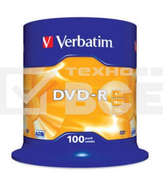Диск DVD-R Verbatim 4.7Gb 16x Cake Box (100шт) (43549)