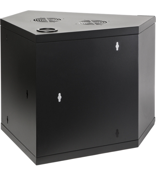 Шкаф настенный угловой, 6U 600x600, стеклянная дверь, черный