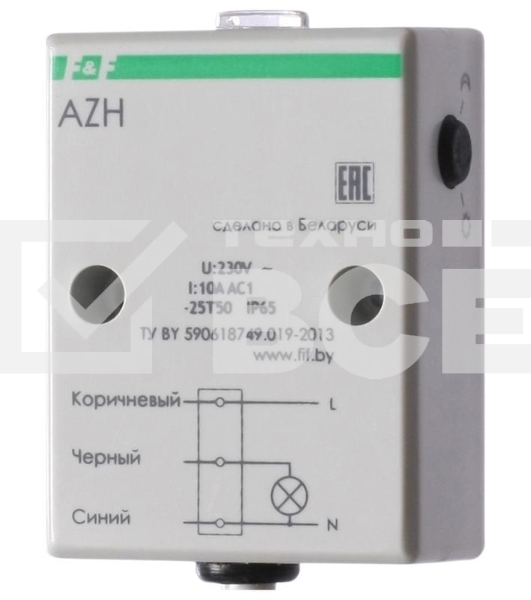 Фотореле AZH (встроен. фотодатчик монтаж на плоскость 230В 10А 1 НО IP65) F&F EA01.001.001