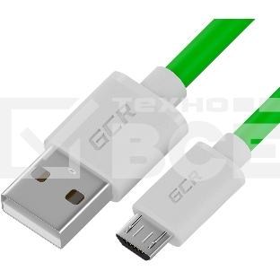 Кабель GCR QC 1.5m MicroUSB, быстрая зарядка, зеленый TPE, белые коннекторы, 28/22 AWG, GCR-52459
