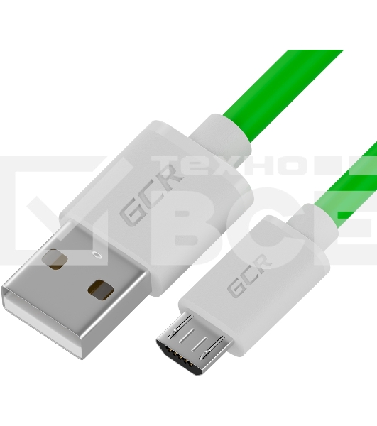 Кабель GCR QC 1.5m MicroUSB, быстрая зарядка, зеленый TPE, белые коннекторы, 28/22 AWG, GCR-52459