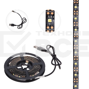 Лента LED с USB-коннектором 5 В, IP23, SMD 2835, 60 LED/м 3 м белый (6500 K) LAMPER
