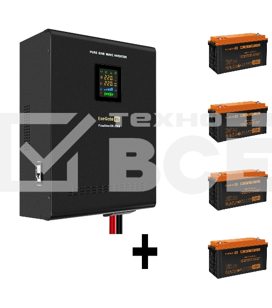 Комплект Источник бесперебойного питания EX296005RUS + батарея 120Aч EX285657RUS 4шт ExeGate FineSine SX-7000.LCD.AVR.2SH.T + батарея ExeGate HRL 12-120 (12В, 120Ач) 4шт