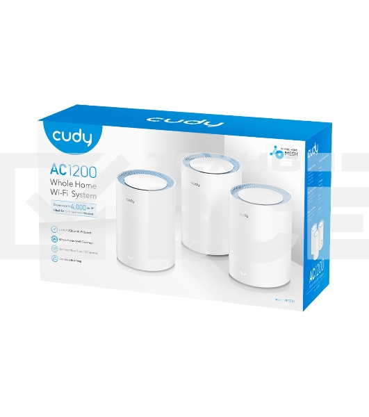 Бесшовный Mesh роутер Cudy M1200(3-Pack) AC1200 10/100BASE-TX белый (упак.:3шт)