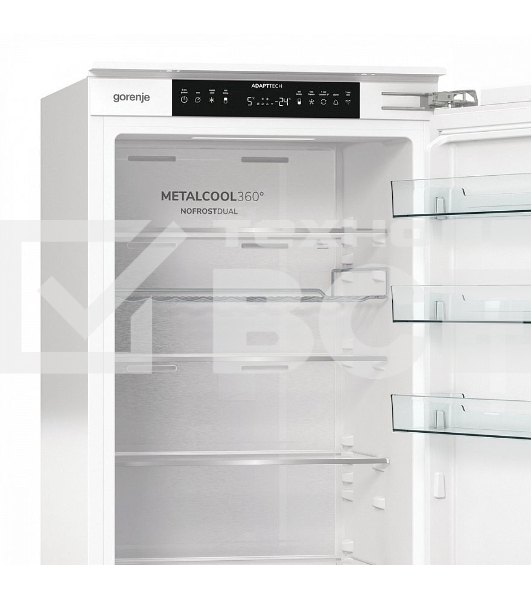 Встраиваемый холодильник Gorenje NRKI519E82WF, 193 см, электронное управление, цифровой дисплей, Wi-Fi, NoFrost Dual, Multiflow 360, контейнер CrispZone с контролем влажности, функция ConvertActive, AdaptTech, MultiAdjust, жесткое крепление, инверторный компрессор, уровень шума 35 дБ