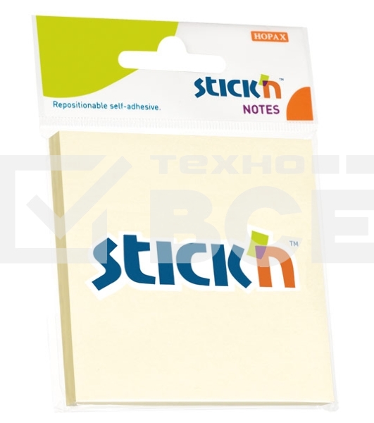 Блок самоклеящийся бумажный Stick`n 21198 76x76мм 100лист. 70г/м2 пастель желтый европодвес