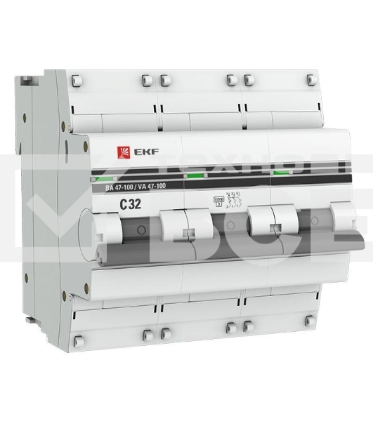 Выключатель автоматический модульный 3п C 32А 10кА ВА 47-100 PROxima EKF mcb47100-3-32C-pro