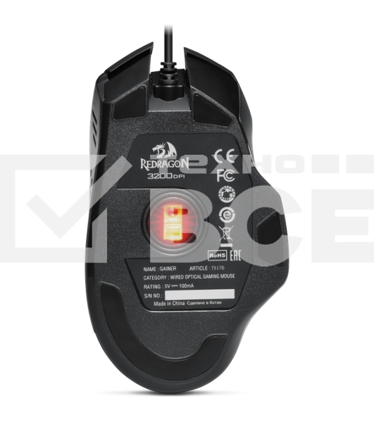Мышь проводная REDRAGON Gainer черный, 3200 dpi, USB, кнопки - 6