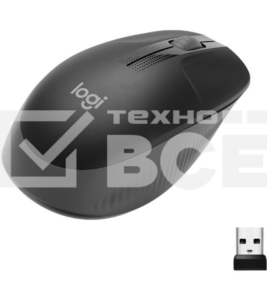 Мышь беспроводная Logitech M190 черный, 1000 dpi, радиоканал, USB, кнопки - 3