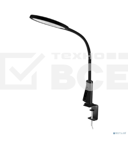 Светильник настольный Camelion KD-837 C02 черный LED на струбц., 7Вт, 230В, 450лм, сенс.рег. ярк и цвет.темп, USB-5В,1А
