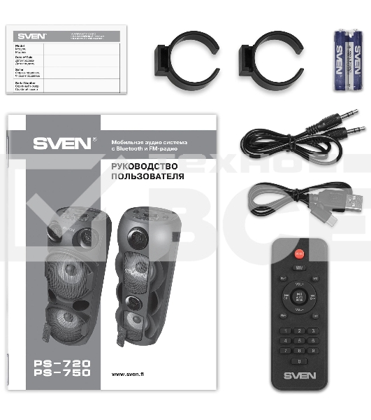 Колонка АС Sven PS-750, черный (80 Вт, TWS, Bluetooth, FM, USB, microSD, LED-дисплей, 2х4400мА*ч)