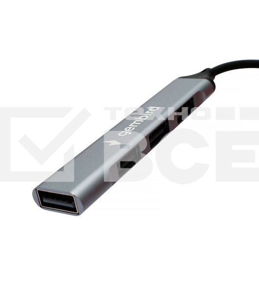 Разветвитель USB2.0 Gembird UHB-C201, 4xUSB2.0, кабель Type-C 10см, алюминий, пакет