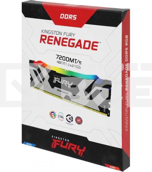 Оперативная память Kingston Fury Renegade, DDR5, 32GB (2x16GB), 7600MHz, CL38, с радиатором, RGB, серебристый/черный