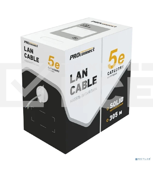 Кабель витая пара Rexant U/UTP, cat.5e, PVC, 4PR, 24AWG, INDOOR, SOLID, серый, 305м, серия LIGHT