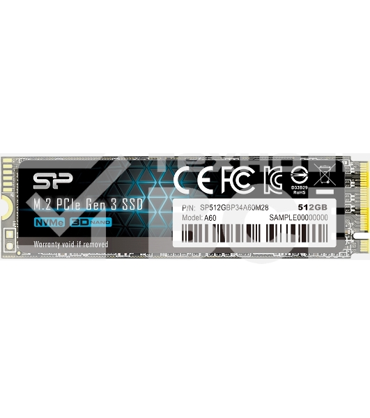Накопитель SSD Silicon Power P34A60, 512GB, M.2 2280, PCIe 3.0 x4, NVMe, R/W 2200/1600