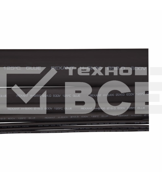 Термоусаживаемая трубка клеевая Rexant 6,0/1,5 мм, (4:1), черная, упаковка 10 шт. по 1 м