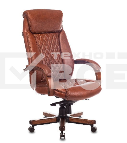 Кресло руководителя Бюрократ T-9924WALNUT светло-коричневый Leather Eichel, кожа, с подголов. крестовина металл/дерево