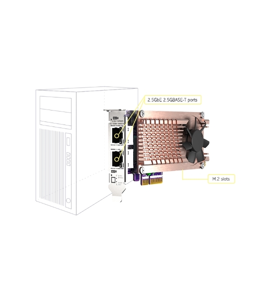 Плата расширения QNAP QM2-2P2G2T Expansion card 2 slots M.2 2280 NVMe. PCIe Gen3 x4 interface, 2x 2.5 GbE BASE-T.