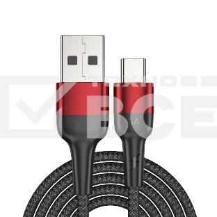 Кабель USB-A – Type-C, 5А, 50Вт, 1м, в черной нейлоновой оплетке Rexant