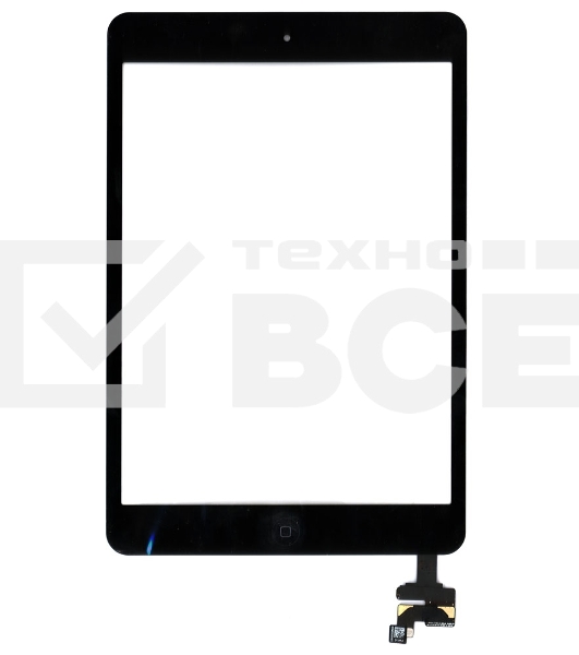 Сенсорное стекло (тачскрин) Ipad mini + stiker + IC с кнопкой Home (A1432 A1454 A1455) черное OEM