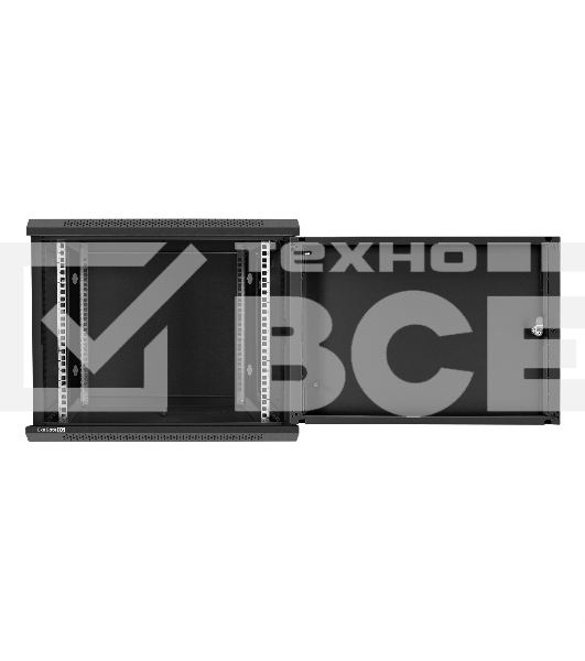 Шкаф телекоммуникационный 19' настенный 9U ExeGate EC-WM-9U.450.M.BLACK (19', 9U, 600x450x500 мм (ШхГхВ), передняя дверь металл, съемные боковые панели, пыле- и влагозащита IP23, черный RAL 9004)