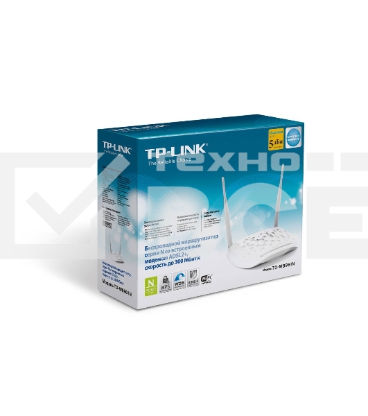 Сетевое оборудование TP-Link SOHO TD-W8961N(RU) 300 Мбит/с, 2T2R, ADSL2/ADSL+, Annex A, 4 порта 100 Мбит/с