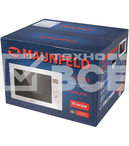 Микроволновая печь встраиваемая Maunfeld MBMO.25.8S нержавеющая сталь, 25 л, 900 Вт, переключатели - кнопки/поворотный механизм