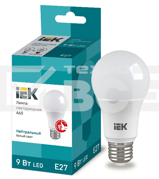 Лампа Iek LLE-A60-9-230-40-E27 светодиодная ECO A60 шар 9Вт 230В 4000К E27 IEK