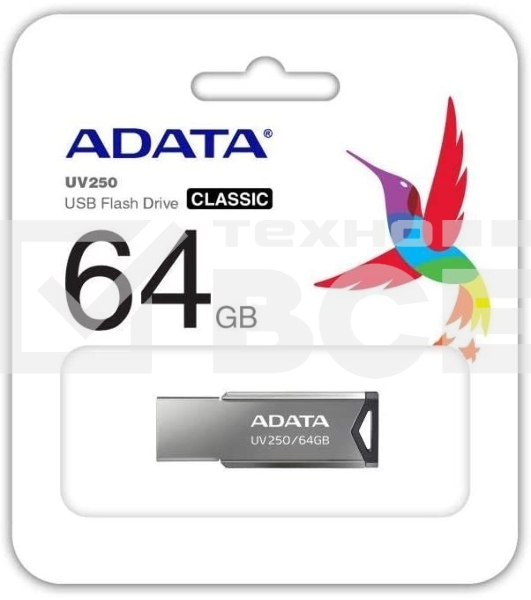 Флеш диск A-Data 64Gb UV250 AUV250-64G-RBK USB2.0 черный
