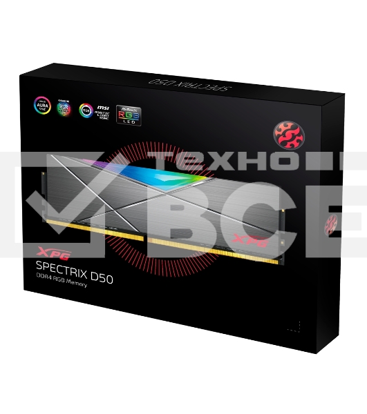 Оперативная память XPG Spectrix D50 RGB, 16GB (2x8GB), DDR4, 3600MHz, CL18, с радиаторами, серый, RGB