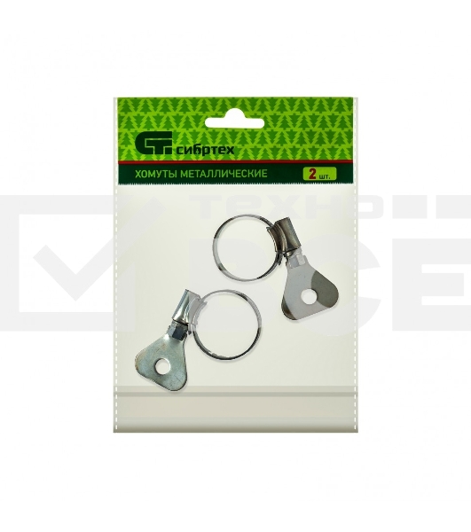 Хомуты металлические, червячные Сибртех 16-25 мм, ширина 10 мм, W1, с метал. ключом, 2 шт.
