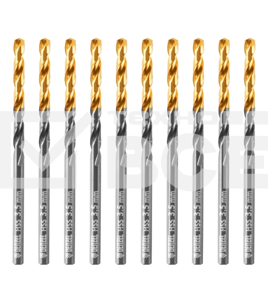 Сверло по металлу, 3,5 мм, HSS-Tin, Golden Tip, 10 шт. Denzel