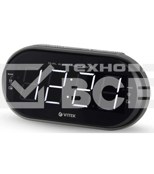 Радиочасы Vitek VT-6610 (SR) FM 87,5-108,0 МГц, AM 522-1620 KГц.Размер дисплея	1,8 дюйм.