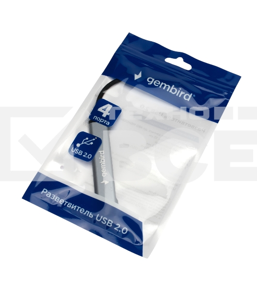 Разветвитель USB2.0 Gembird UHB-C201, 4xUSB2.0, кабель Type-C 10см, алюминий, пакет