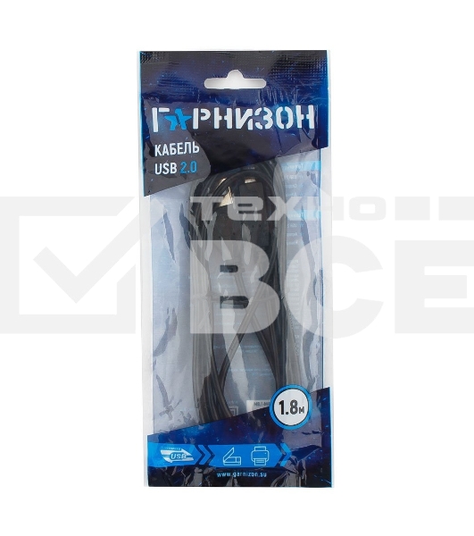 Кабель Гарнизон Кабель USB 2.0, AM/BM, 1.8м, пакет (GCC-USB2-AMBM-1.8M)