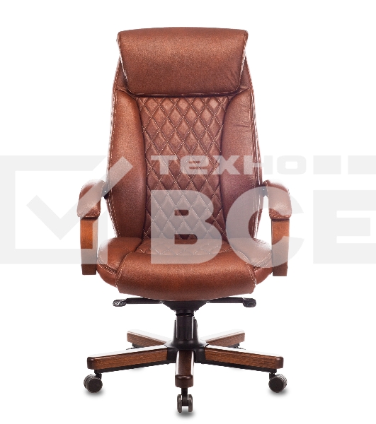 Кресло руководителя Бюрократ T-9924WALNUT светло-коричневый Leather Eichel, кожа, с подголов. крестовина металл/дерево