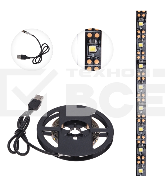 Лента LED с USB-коннектором 5 В IP23 SMD 2835 60 LED/м 2 м теплый белый (2700 K) LAMPER