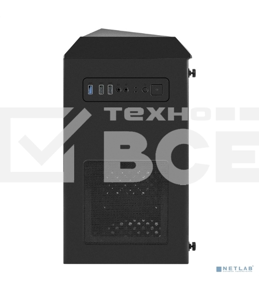 Компьютерный корпус Minitower Exegate EX294384RUS Mistery R2 (mATX, без БП, 2*USB+1*USB3.0, аудио, черный, 1 вент. 12см с RGB подсветкой и полоса на передней панели, боковая панель - закаленное стекло)