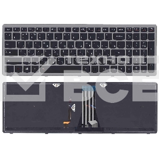 Клавиатура для ноутбука Lenovo G505s Z510 S510 черная с подсветкой c серебристой рамкой