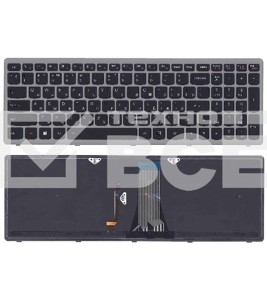 Клавиатура для ноутбука Lenovo G505s Z510 S510 черная с подсветкой c серебристой рамкой