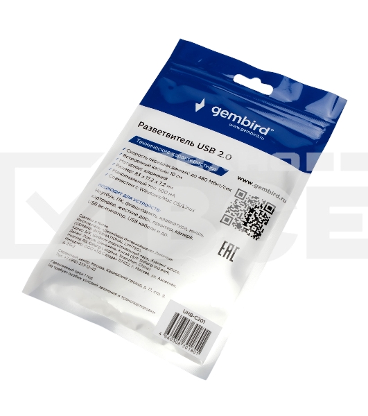 Разветвитель USB2.0 Gembird UHB-C201, 4xUSB2.0, кабель Type-C 10см, алюминий, пакет