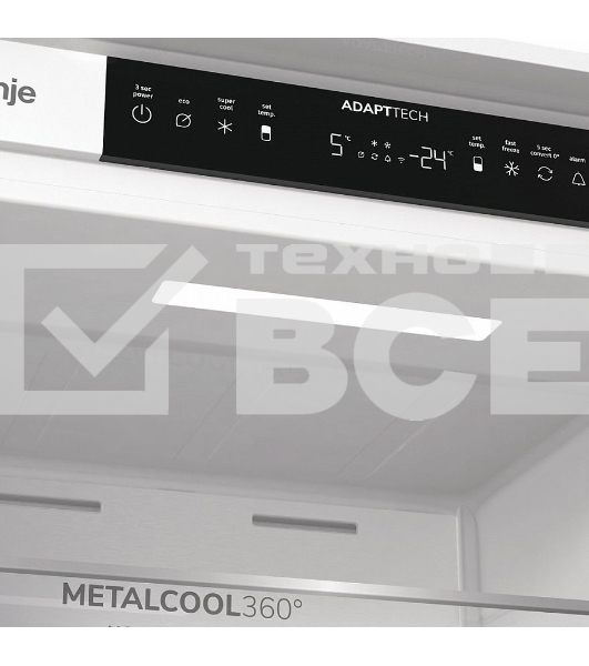 Встраиваемый холодильник Gorenje NRKI519E82WF, 193 см, электронное управление, цифровой дисплей, Wi-Fi, NoFrost Dual, Multiflow 360, контейнер CrispZone с контролем влажности, функция ConvertActive, AdaptTech, MultiAdjust, жесткое крепление, инверторный компрессор, уровень шума 35 дБ